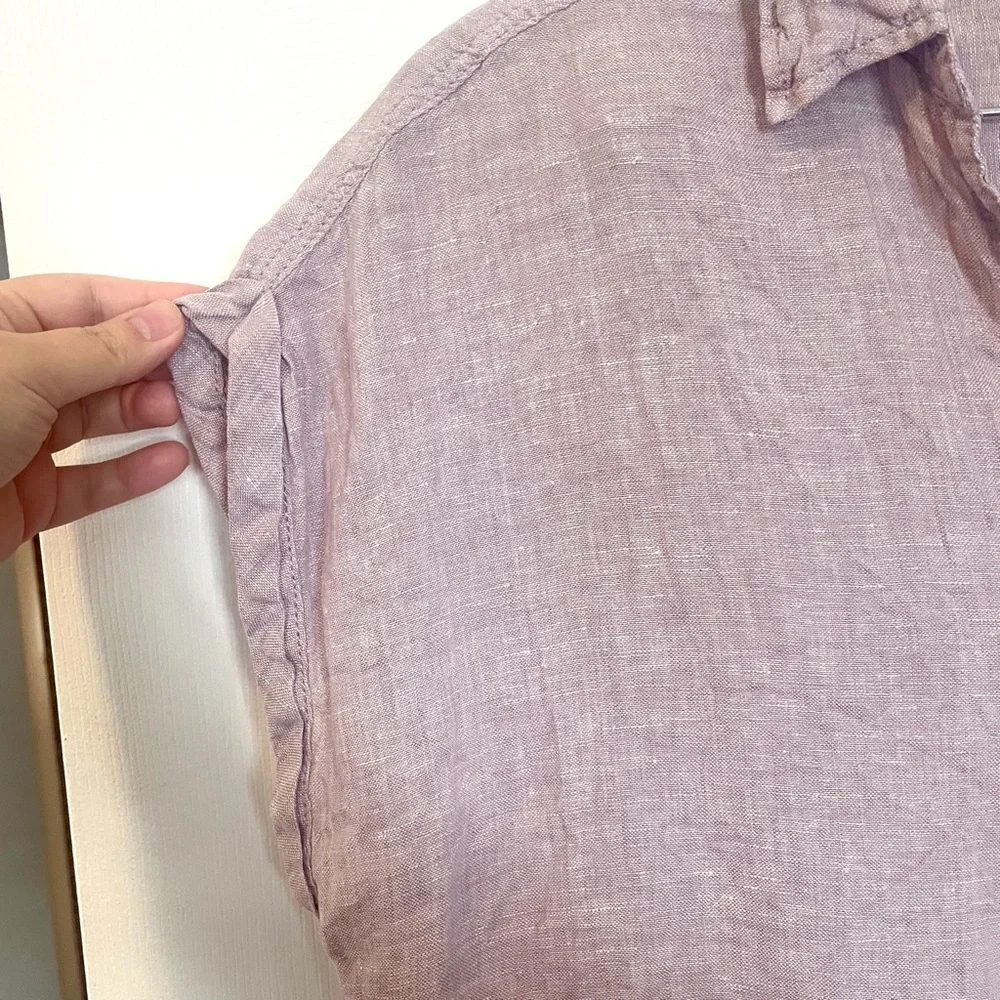 Rachel Zoe 100% Linen Light Purple Short Sleeve Button Up Shirt Blouse Sz Medium - Picture 2 of 6